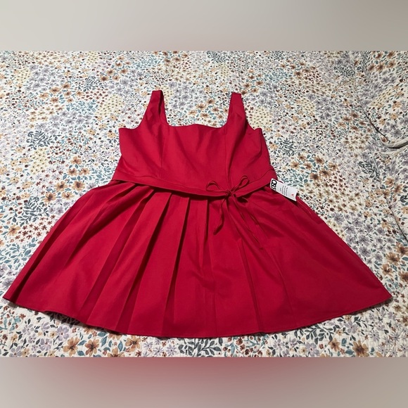 NWT! ASOS Scoop-neck Mini Dress with wrap pleat hem in Red - Picture 5 of 14